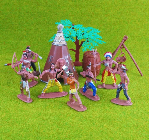 Vista 4 de NWFashion 55 unids/set West Cowboys American Indians Figura de plástico Playset Accesorios