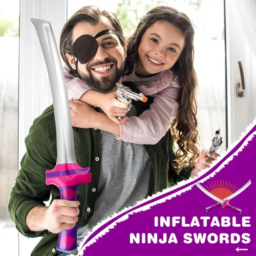 Vista 4 de Paquete de 24 espadas inflables ninja inflables, espadas Samurái, Katana inflable, para niñas y niños, temática de cumpleaños, recuerdos de fiesta