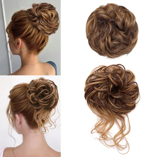 Vista 10 de KETHBE Moño desordenado, extensión de moños de pelo despeinado, banda elástica para el cabello, moño rizado para mujeres (negro)