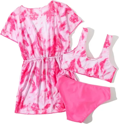 Vista 4 de SOLY HUX Girl's Tropical Print Bikini Bathing Suit with Kimono 3 Piece Swimsuits