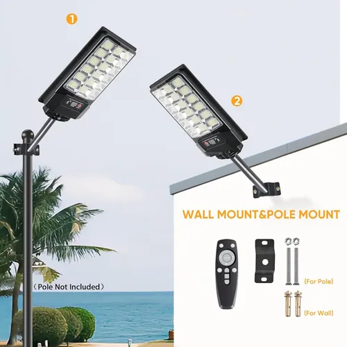 Vista 7 de Luz solar de calle de 540 LED para exteriores, impermeable, luces solares del atardecer al amanecer, luces de inundación al aire libre, sensor