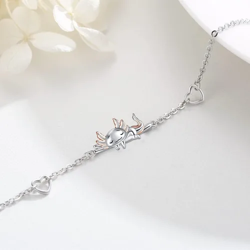 Vista 9 de Pulsera de plata de ley 925 ajustable con diseño de ajolote, panda, racón, girasol, joyería para hija o amiga, regalo de cumpleaños
