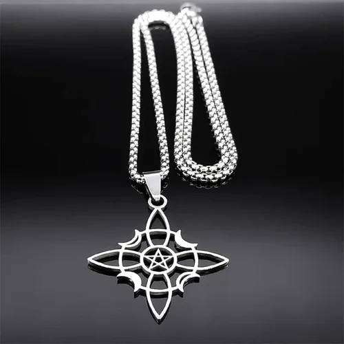 Vista 3 de Witch Pentagram Celtic Knot Necklace Stainless Steel Crescent Moon Star Necklaces Wicca Jewelry