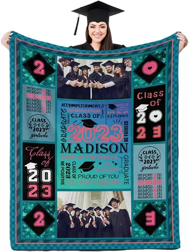 Vista 19 de D-Story Manta de franela personalizada para mujer, regalos de graduados, regalo de graduación de secundaria, regalos de graduación personalizados