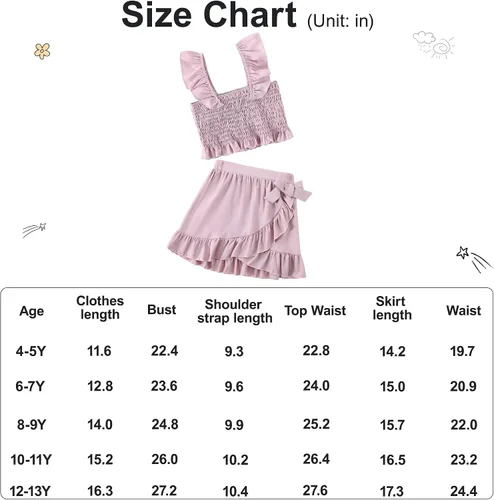 Vista 8 de CARETOO Conjunto de falda para niña, 2 piezas, vestido de verano sin mangas, parte superior con volantes, estampado floral, ropa para niños grandes