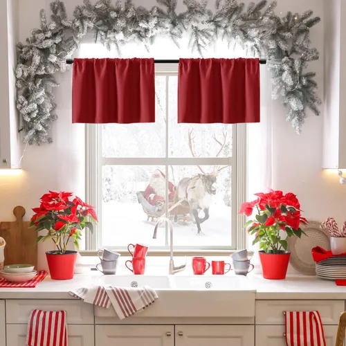 Vista 44 de XTMYI Cortinas pequeñas para ventana de sótano, cenefas opacas para oscurecer la habitación para sala de estar, juego de 2 unidades, beige natural
