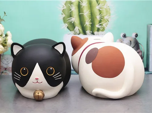 Vista 6 de FUYU Alcancía de gato de dibujos animados, banco de monedas, decoración del hogar, regalo de cumpleaños