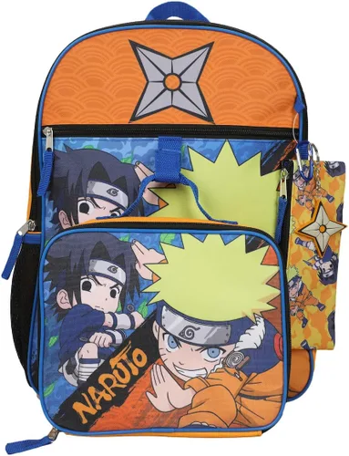 Vista 3 de Naruto Classic Sasuke Vs Naruto - Juego de mochila juvenil de 5 piezas de 16 pulgadas, Naranja