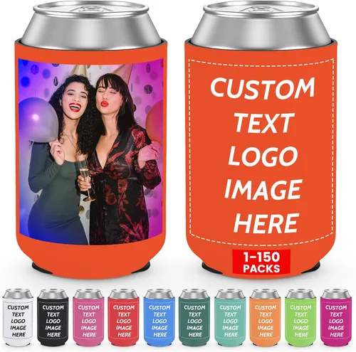 Vista 9 de Valyria Fundas enfriadoras de latas personalizadas, 1 unidad, plegable, aislante, soporte para bebidas con logotipo, imagen, texto para aniversario