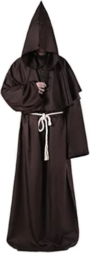 Vista 2 de Medieval Monk Robe Costume with Hood Priest Robe Outfit Medieval Cloak Tunic Halloween Cosplay