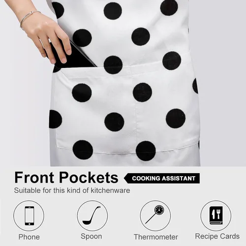 Vista 5 de Personalized Polka Dot Adult Apron, Kitchen Cooking Aprons for Woman Man, Adjustable Bib Apron with Pocket for Baking, BBQ Crafting Outdoors, Dining