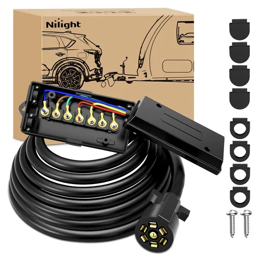 Vista 10 de Nilight - Cable de enchufe de remolque de 7 vías alineado para tareas pesadas de 8 pies, conector de 7 pines, cable de extensión redonda para RV