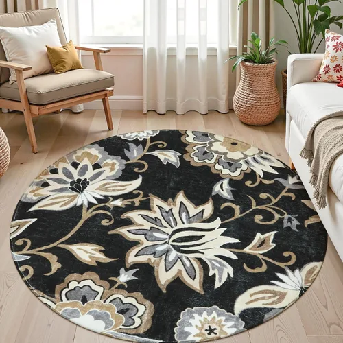 Vista 68 de Lahome - Tapete floral con estampado de cachemira, lavable, antideslizante, pequeño, anti-manchas, suave, para baño, entrada, dormitorio, Negro