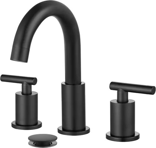 Vista 12 de gotonovo Grifo de Lavabo de Baño de 3 Orificios 2 Manijas con Desagüe Emergente con Válvulas Mezcladoras de Agua Caliente y Fría Grifo de Baño Negro