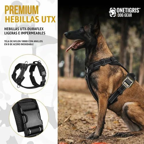 Vista 3 de OneTigris - Arnés para perro, chaleco para perro con acolchado suave sin tirones, nylon ajustable táctico de alta resistencia para perros medianos