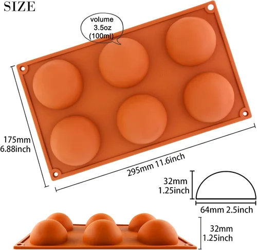 Vista 3 de Funshowcase Bandeja grande del molde del silicón del chocolate de la bóveda del hemisferio de la media esfera de 6 cavidades