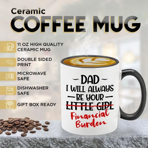 Vista 2 de Veracco Taza de café de cerámica con texto en inglés "Dad I will Always Be Your Little Girl" Financial Burden Financial Burden, taza para el mejor