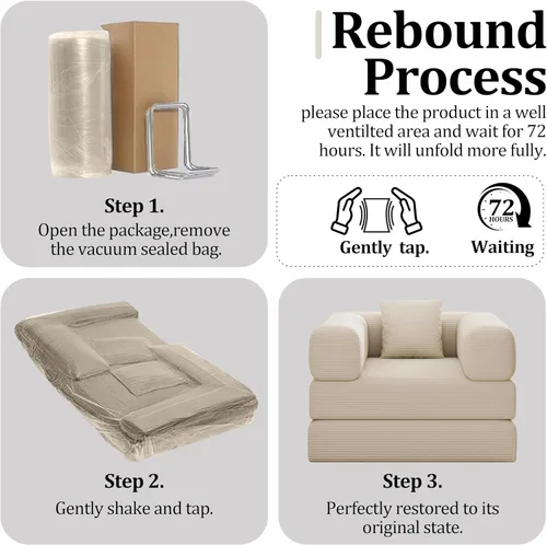 Vista 6 de Sofá individual para espacios pequeños, sofá convertible 2 en 1, cómodo puf para adultos con funda extraíble con almohadas para dormitorio, Beige