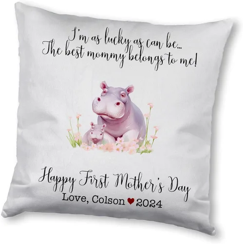 Vista 13 de Generic Custom Mama Hippopotamus with Childs, First Mother's Day Custom Pillowcase, Personalized Mother's Day Pillowcase, Gift for Mom, Home Decor
