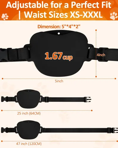 Vista 8 de Bolsa de golosinas para perros con clicker de entrenamiento, bolsa de silicona para golosinas, cierre magnético sin derrames, cinturón manos libres
