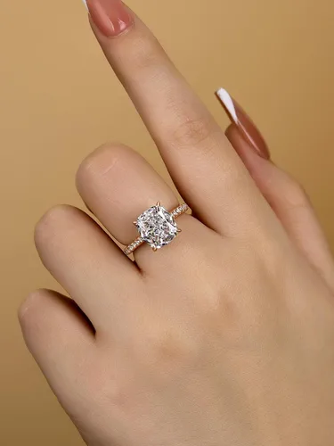 Vista 41 de Anillo de compromiso de corte cojín de 4 quilates para mujer, piedra blanca/amarilla grado 5A, circonita cúbica S925, plata, amarillo/blanco/oro rosa