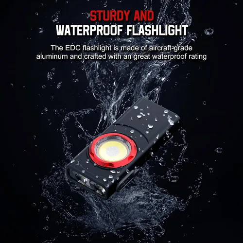 Vista 9 de Linterna EDC recargable Hopedone, linterna LED mini de 700 lúmenes con 8 modos, fuentes de luz duales, linterna magnética con clip, impermeable