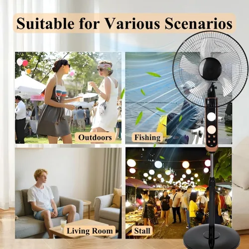 Vista 8 de Ventilador de pie oscilante solar de 16 pulgadas, ventilador móvil recargable con panel solar, ventiladores de piso de control remoto, dos métodos