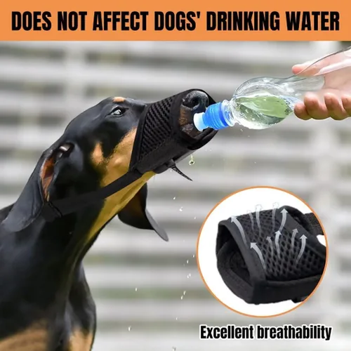 Vista 6 de Lxnoap Bozal rápido negro para perros pequeños, ajustable, potable, cómodo, transpirable, para morder, ladrar, masticar, talla S