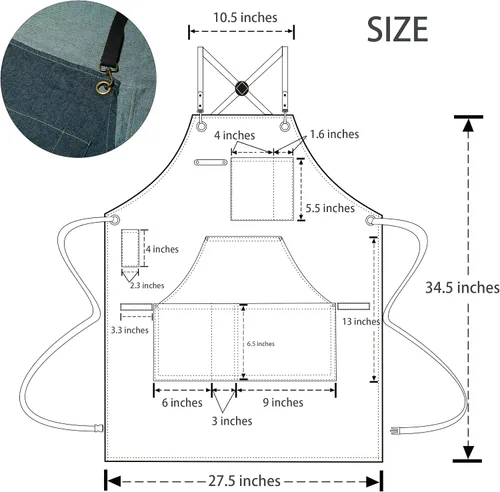 Vista 2 de Professional Unisex Chef Apron Cross-Back, Large Pockets, Water-Resistant Cotton Canvas