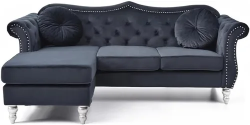 Vista 3 de Glory Furniture Sofá de terciopelo Hollywood Chaise en negro Marfil