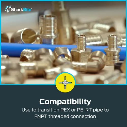 Vista 4 de SharkBite Adaptador hembra de crimpado de 1 pulgada, accesorio de fontanería de latón, tubo PEX, PE-RT, UC094LFA
