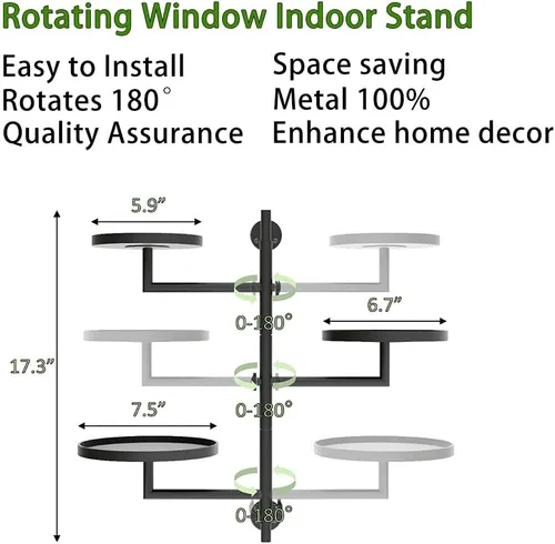 Vista 5 de Estantes giratorios de pared para plantas, estante de plantas para ventana, soporte de pared de metal de 3 niveles para múltiples plantas