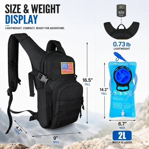 Vista 2 de Tactical Hydration Backpack 2L Water Bladder - Lightweight Durable Pack for Hiking, Running, Outdoor Adventures, Adjustable Straps & Leak-Proof