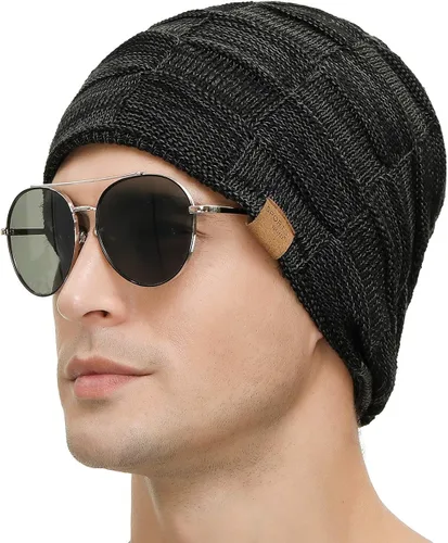 Vista 3 de 2 Packs Slouchy Beanie for Men Winter Hats for Guys Cool Beanies Mens Lined Knit Warm Thick Skully Stocking Binie Hat