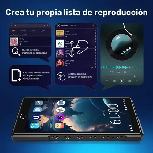 Vista 7 de Reproductor MP3 KeenPlus de 16GB con Bluetooth y WiFi, C4 Plus Android 13 Reproductor HiFi MP3 con Spotify, pantalla táctil de 4.3" FHD de panel