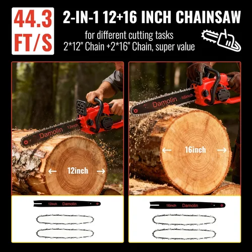 Vista 4 de Motosierra eléctrica 2 en 1 sin escobillas de 12 pulgadas + 16 pulgadas, inalámbrica, compatible con batería Milwaukee M18, motosierra a batería