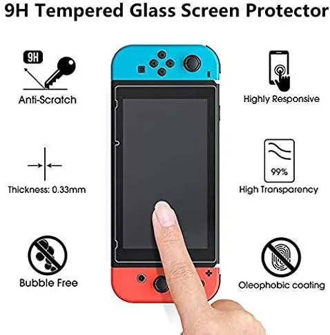 Vista 6 de Switch Games Accessories - Funda de transporte negra para Nintendo Switch Joy Con Covers transparente Switch Hard Cover9H Protector de pantalla