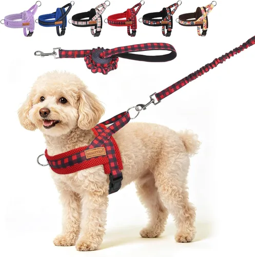 Vista 54 de BEAUTYZOO Arnés para Perros Pequeños, Juego de Arnés y Correa sin Tirones, Arnés de Pecho para Cachorros a Prueba de Escapes con Mango, Arnés Beige