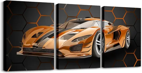 Vista 8 de Feelyou Cuadro azul de carreras para pared, 12 x 16 pulgadas, 3 piezas de autos deportivos de velocidad, lienzo para decoración de pared, diseño