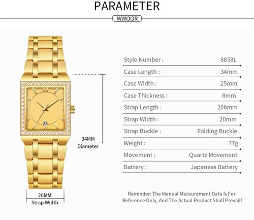 Vista 8 de CARLIEN Relojes de pulsera de acero inoxidable de lujo para mujer, bisel de diamantes, cuadrado, impermeable, calendario, analógico, reloj