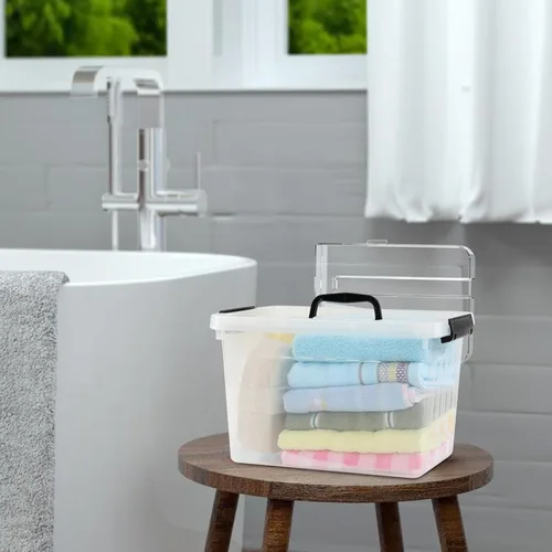 Vista 4 de Caja de almacenamiento de plástico de 12 cuartos de galón con asa, paquete de 6 contenedores transparentes con pestillo Clear, Stackable, Plastic