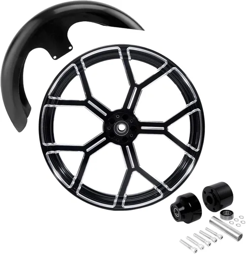 Vista 29 de TCMT Llanta de rueda delantera de 21", buje de rueda de brida de doble disco con guardabarros delantero negro sin pintar, compatible con modelos