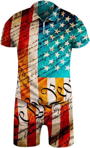 Vista 3 de Men's American Flag Polo Shirt and Shorts Set Summer Outfits 2 Piece Tracksuit Stylish Casual 4th of July Polo Suit