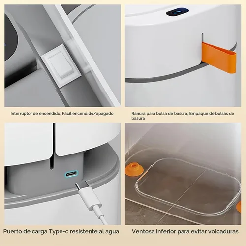 Vista 4 de MOPALL - Bote de basura automático con sensor de movimiento con tapa, 3.5 USB-C de 3.5 galones