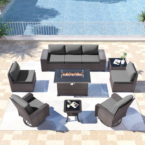 Vista 27 de Kullavik - Juego de muebles para exterior de 6 piezas con sofá modular de ratán de polietileno, color negro