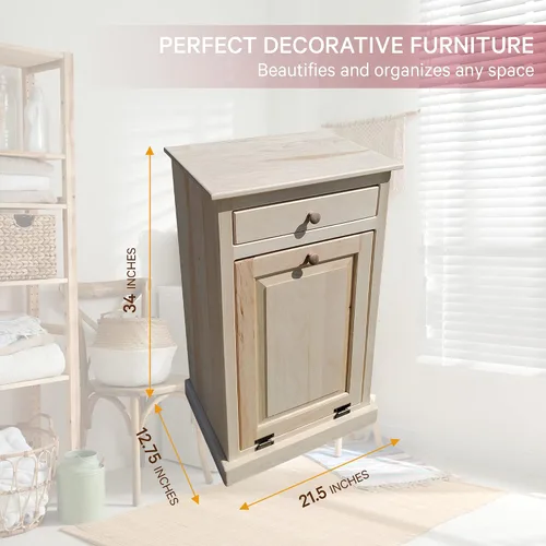 Vista 3 de Peaceful Classics - Gabinete escondido hecho a mano - Papelera decorativa para baño, oficina y dormitorio - Papelera de madera inclinable