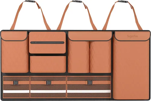 Vista 9 de Organizador Colgante para Asiento Trasero con Bolsas de Almacenamiento Grandes Cuero PU, Gran Capacidad Correas Ajustables, Impermeable