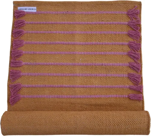 Vista 37 de Jaipur Art & Rugs - Alfombra de yoga de algodón, respetuosa con el medio ambiente, tejida a mano, gruesa (0.945 x 2.835 x 0.197 in)