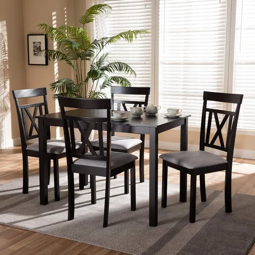 Vista 10 de Baxton Studio Rosie Silla de comedor y silla de comedor tapizada de piel sintética marrón oscuro