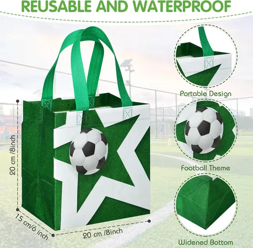Vista 3 de Kigeli 60 bolsas de golosinas de fútbol, bolsas de regalo de fiesta de fútbol, reutilizables, no tejidas, bolsas de dulces con asas para fiesta